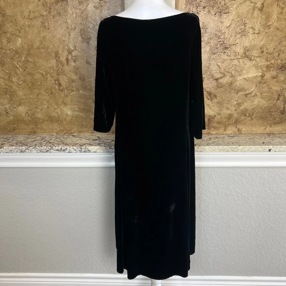 Eileen Fisher Velvet Midi Dress Women S Black Silk Blend 3/4 Sleeve Capsule‎